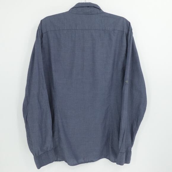 John Varvatos Shirt Mens XXL Blue Long Sleeve Roll Tab Pocket Lightweight Preppy - Picture 2 of 12